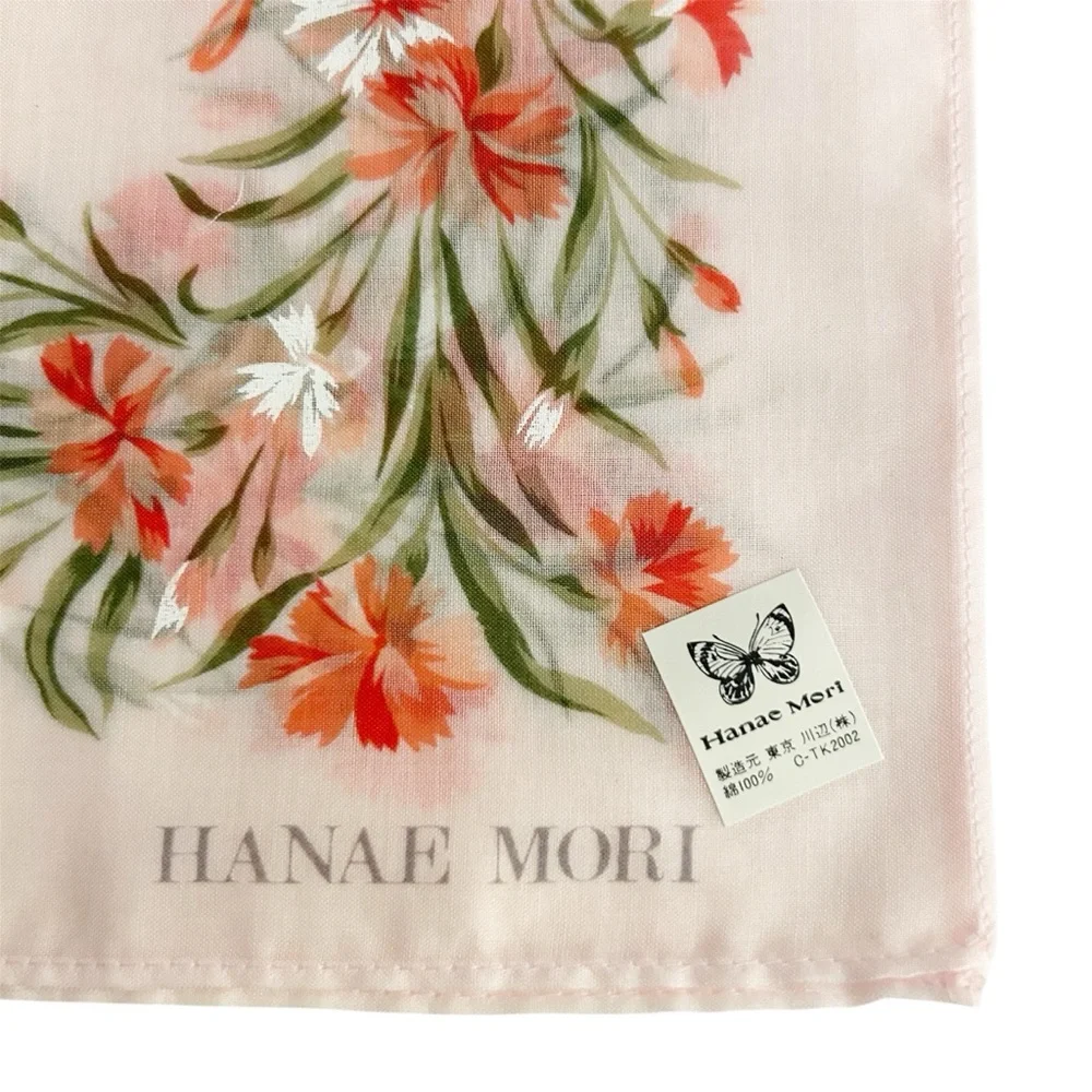 NWT Hanae Mori Pink Floral Handkerchief 100% Cotton Scarf, Japanese Designer VTG